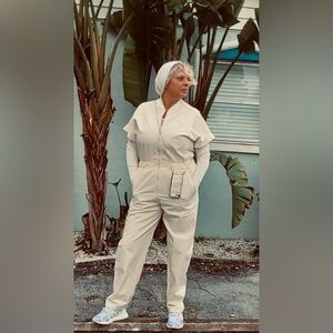 Creme cotton Adidas jumpsuit worn once